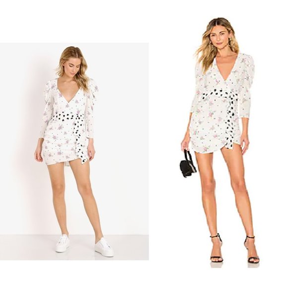 NWT FOR LOVE & LEMONS MABEL POLKA-DOT & ROSE PRINT MINI DRESS - Picture 2 of 9